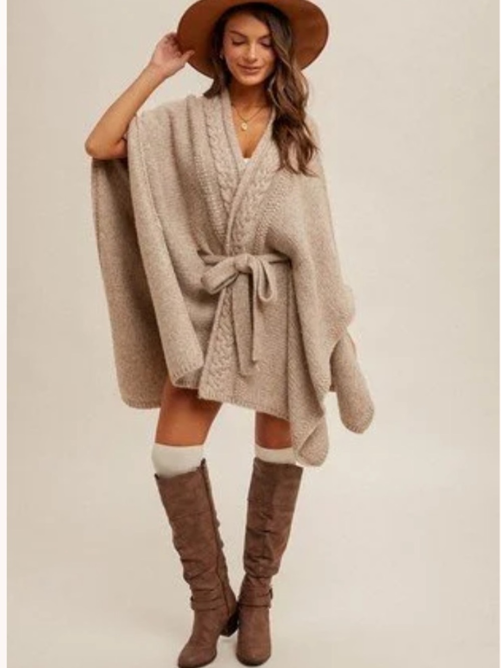 NWT Anthropologie Cupcakes & Cashmere belted poncho cableknit sweater O/S